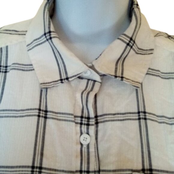 DKNY White and Black Long Sleeve Checked Plaid Button Down Shirt Size Medium - Picture 2 of 5